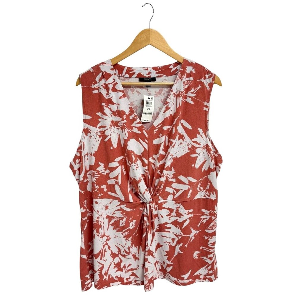 Alfani women's Printed Twist Front Sleeveless Top In Rose dust size 2X